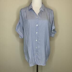 H&M Blue Vertical Pin Stripe Blouse Flowy Oversized Sz 4